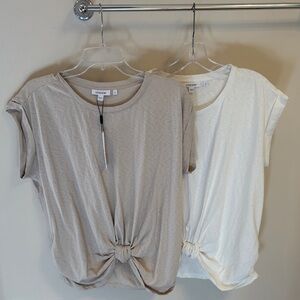 Chico's bundle of 2  Short Sleeve Knotted Tops - Tan and Cream